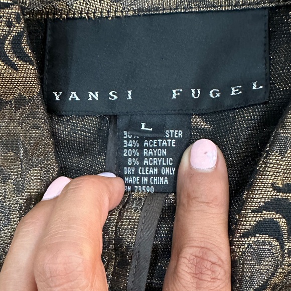 Yansi Fugel Designer Leave Metallic Collared Button Down Blouse Size L Vintage - Picture 5 of 7